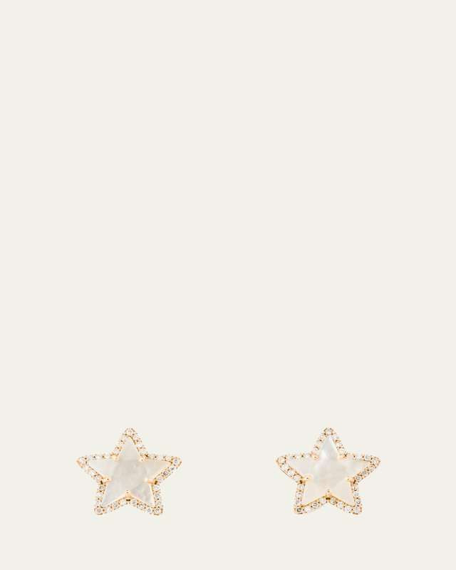 Petite Star Earrings in 18K Rose Gold with Mother Of Pearl and Diamonds